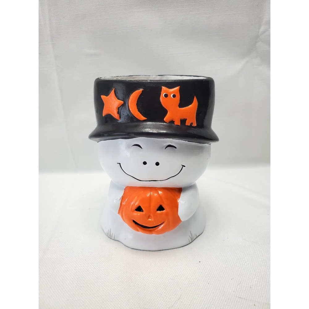 Vintage Happy Ghost Holding JACK O' LANTERN Vase Or Candy‎ Dish
